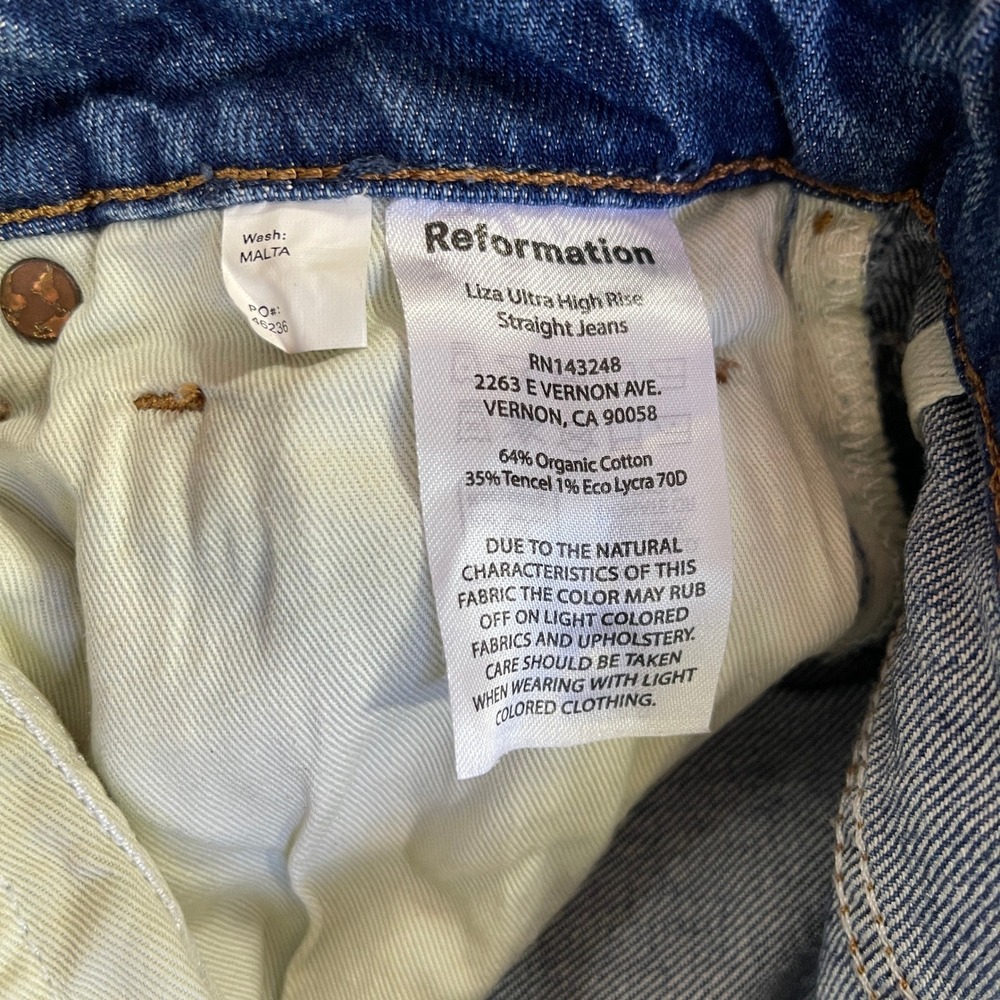 Reformation Liza Ultra High Rise Straight Jeans Womens 26 Blue Malta Sustainable - Picture 10 of 11
